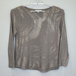 Chico's Sweater Size 1 US Medium Brown Metallic Gold Round Neck Long Sleeve